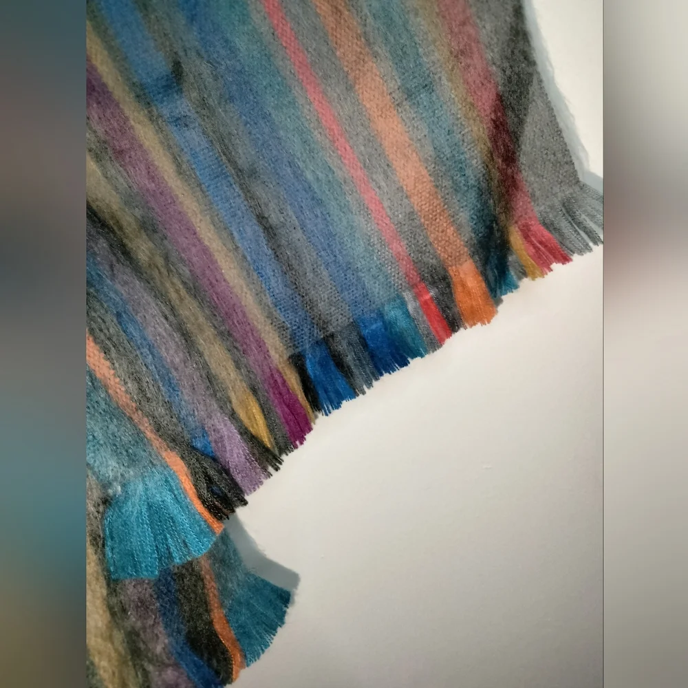 Shupaca Multicolored Striped Alpaca Blend Frayed Trim Scarf